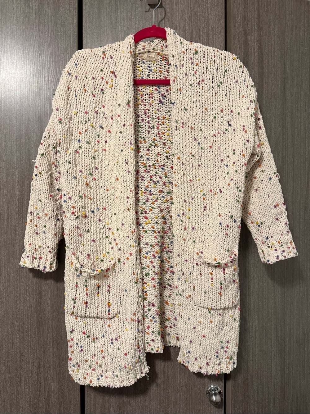 Altar'd State Cream Speckled Open-Front Cardigan